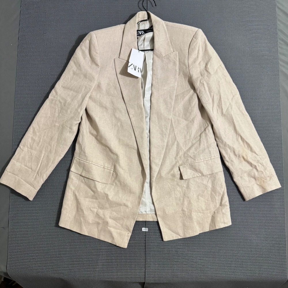 Zara Womens Beige Open Front Blazer Jacket Size M NWT